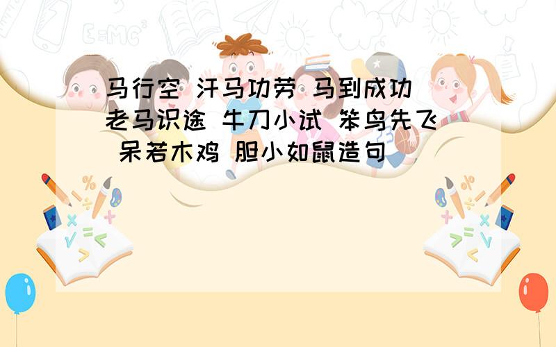 马行空 汗马功劳 马到成功 老马识途 牛刀小试 笨鸟先飞 呆若木鸡 胆小如鼠造句