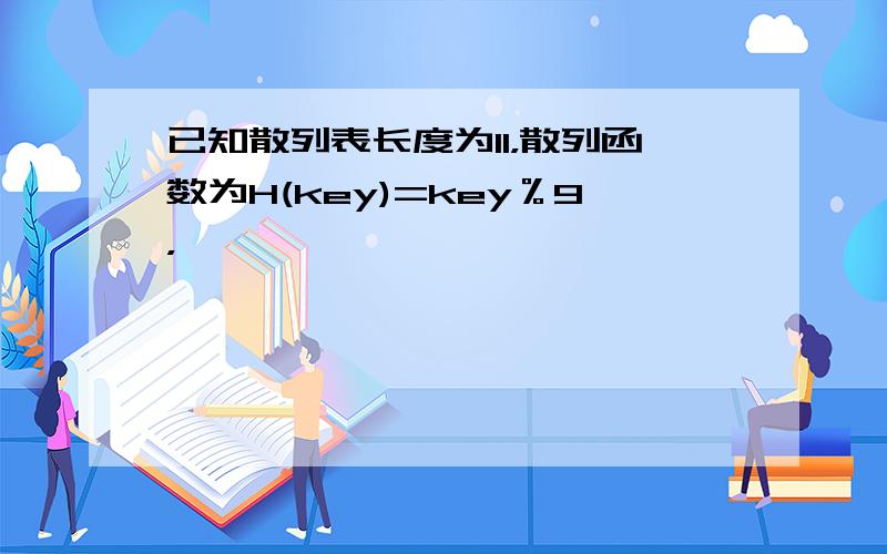 已知散列表长度为11，散列函数为H(key)=key％9，