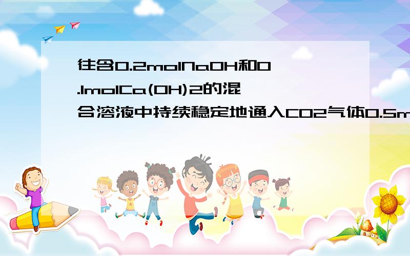 往含0.2molNaOH和0.1molCa(OH)2的混合溶液中持续稳定地通入CO2气体0.5mol