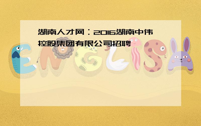 湖南人才网：2016湖南中伟控股集团有限公司招聘