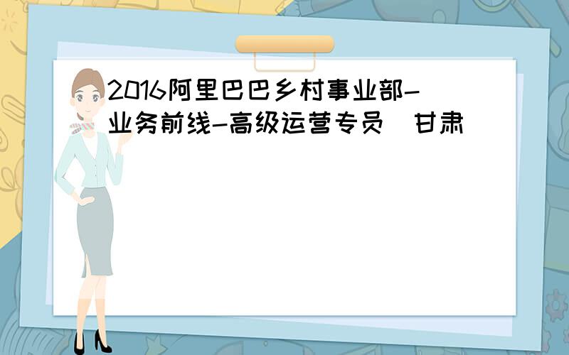 2016阿里巴巴乡村事业部-业务前线-高级运营专员（甘肃）