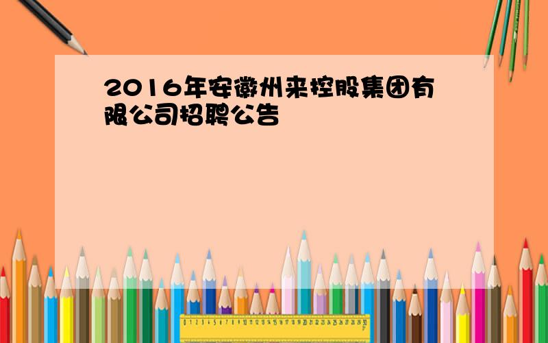 2016年安徽州来控股集团有限公司招聘公告