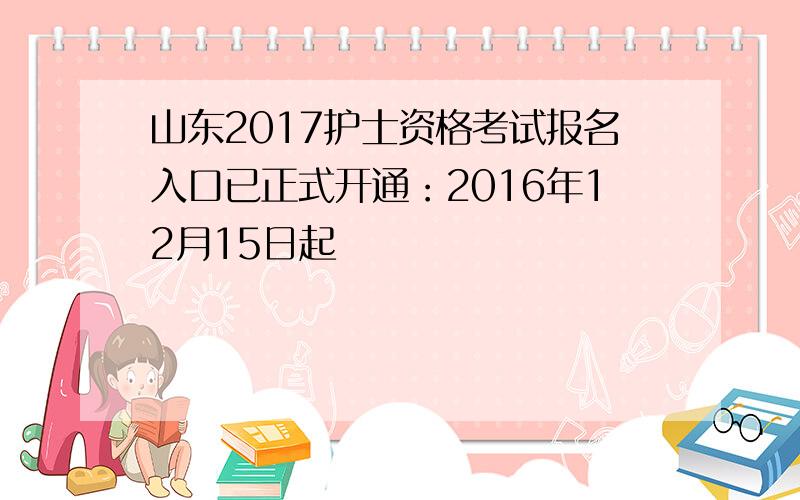 山东2017护士资格考试报名入口已正式开通：2016年12月15日起