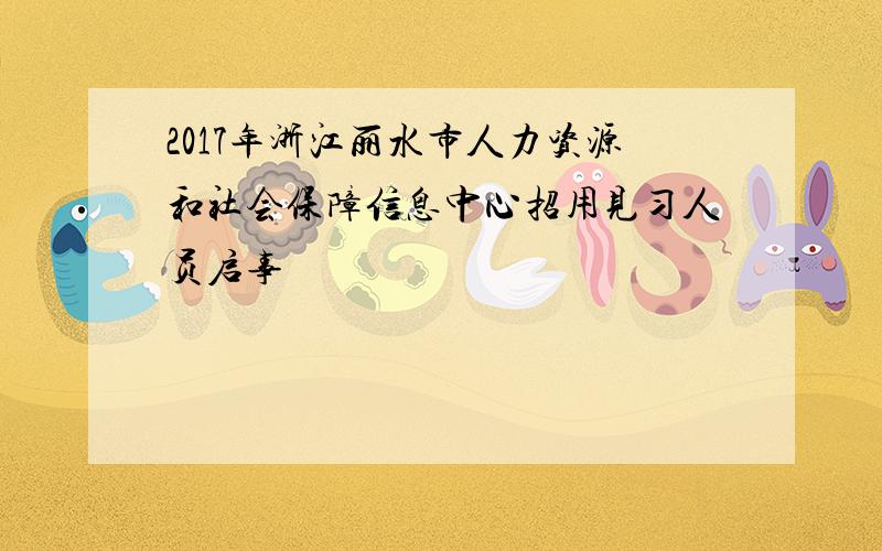 2017年浙江丽水市人力资源和社会保障信息中心招用见习人员启事