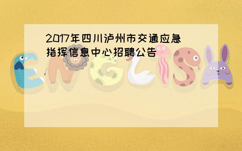 2017年四川泸州市交通应急指挥信息中心招聘公告