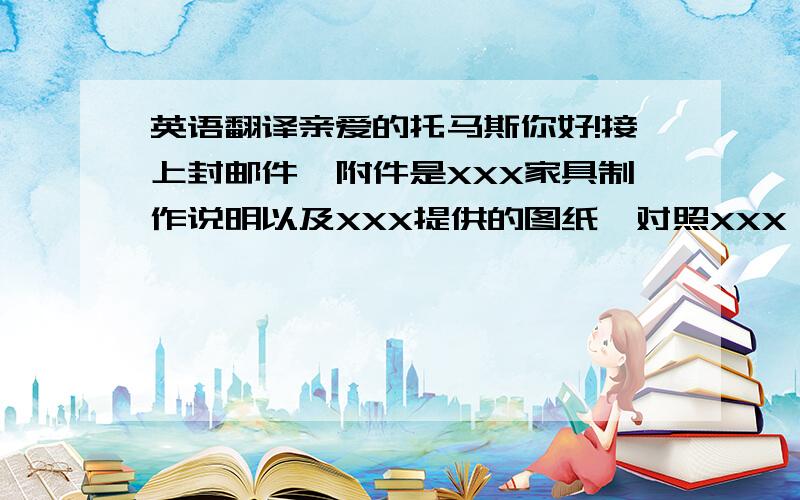 英语翻译亲爱的托马斯你好!接上封邮件,附件是XXX家具制作说明以及XXX提供的图纸,对照XXX 店铺图纸上的编号可以在家具制作说明的全套图里面找到相对应的； 第二个PDF文件是发光Wall Bay 的