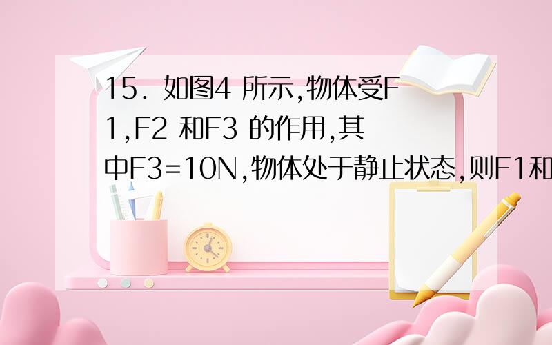 15．如图4 所示,物体受F1,F2 和F3 的作用,其中F3=10N,物体处于静止状态,则F1和F2 的大小各为多少?这里