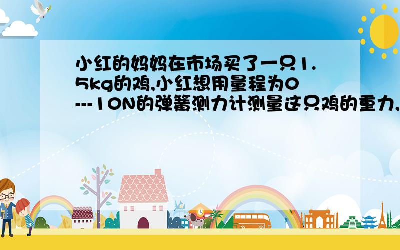 小红的妈妈在市场买了一只1.5kg的鸡,小红想用量程为0---10N的弹簧测力计测量这只鸡的重力,你认为可行吗