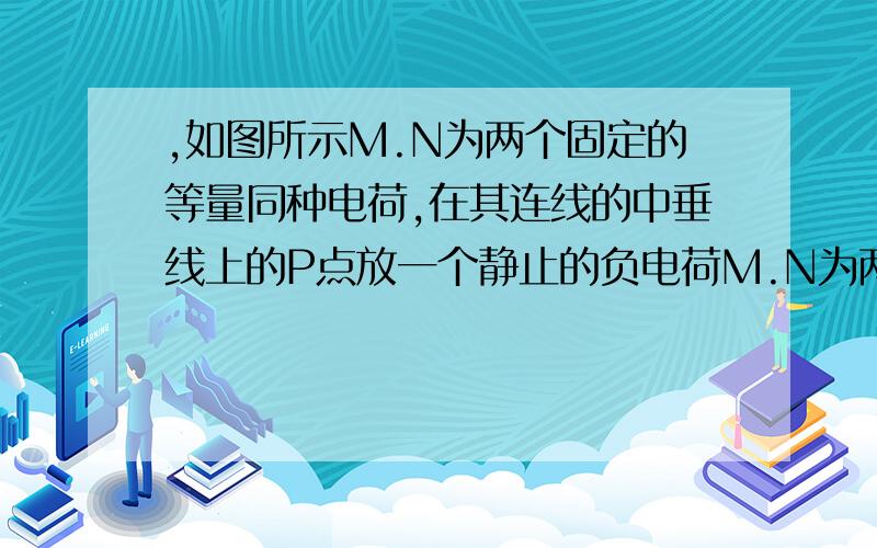 ,如图所示M.N为两个固定的等量同种电荷,在其连线的中垂线上的P点放一个静止的负电荷M.N为两个固定的等量同种电荷,在其连线的中垂线上的P点放一个静止的负电荷（重力不计）,下列说法正