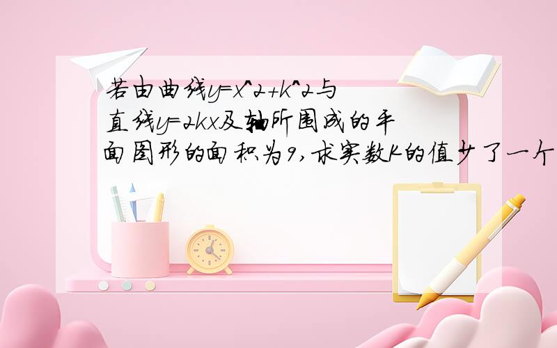 若由曲线y=x^2+k^2与直线y=2kx及轴所围成的平面图形的面积为9,求实数K的值少了一个字“以及Y轴所围成的……”