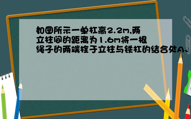 如图所示一单杠高2.2m,两立柱间的距离为1.6m将一根绳子的两端栓于立柱与铁杠的结合处A、B,绳子自然下垂,虽抛物线状,一个身高0.7m的小孩,站在距立柱0.4m处,其头部刚好触上绳子的D处求绳子的