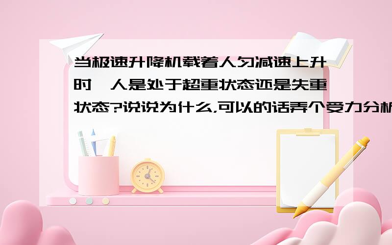 当极速升降机载着人匀减速上升时,人是处于超重状态还是失重状态?说说为什么，可以的话弄个受力分析图，