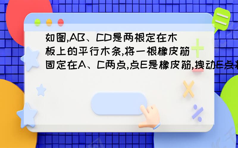 如图,AB、CD是两根定在木板上的平行木条,将一根橡皮筋固定在A、C两点,点E是橡皮筋,拽动E点将橡皮筋拉紧后,请你探索∠A、∠C、∠AEC之间有什么关系,请说明理由