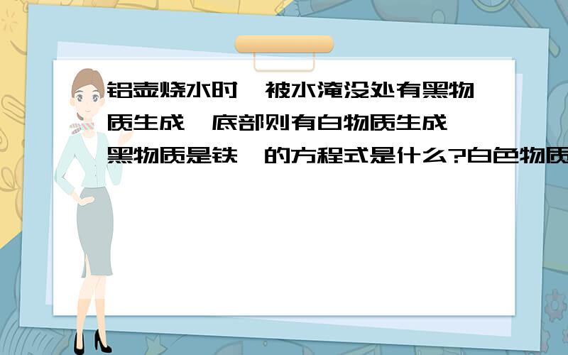 铝壶烧水时,被水淹没处有黑物质生成,底部则有白物质生成,黑物质是铁,的方程式是什么?白色物质是水垢（主要成分是CACO3和mg(oh)2,可用盐酸来除去,其中除去mg(oh)2的反应方程式是什么?