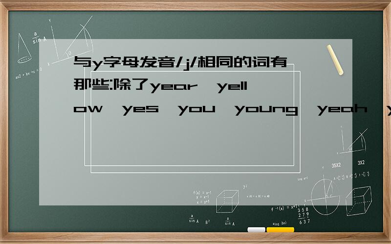 与y字母发音/j/相同的词有那些:除了year,yellow,yes,you,young,yeah,yuan,your.