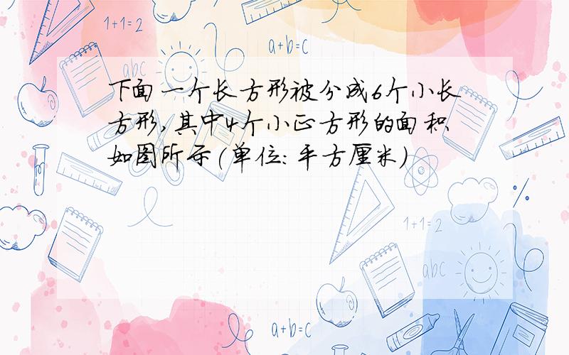 下面一个长方形被分成6个小长方形,其中4个小正方形的面积如图所示(单位:平方厘米)