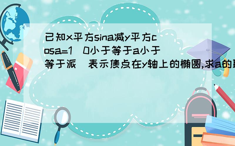 已知x平方sina减y平方cosa=1(0小于等于a小于等于派)表示焦点在y轴上的椭圆,求a的取值范围?急