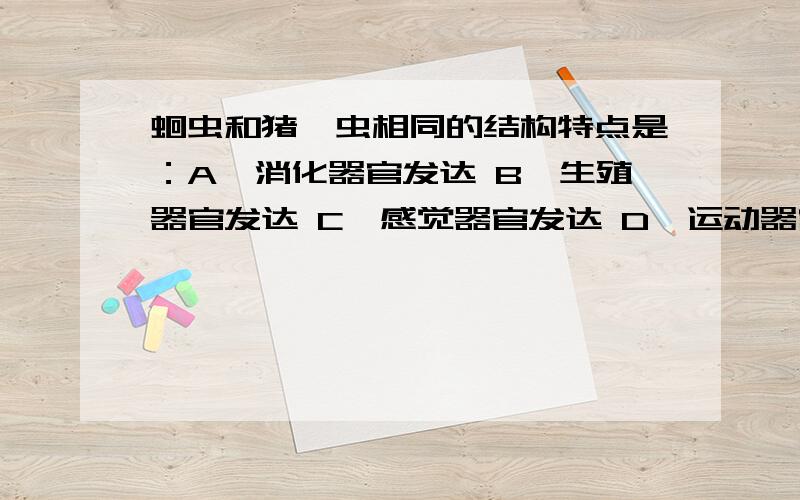 蛔虫和猪绦虫相同的结构特点是：A、消化器官发达 B、生殖器官发达 C、感觉器官发达 D、运动器官发达