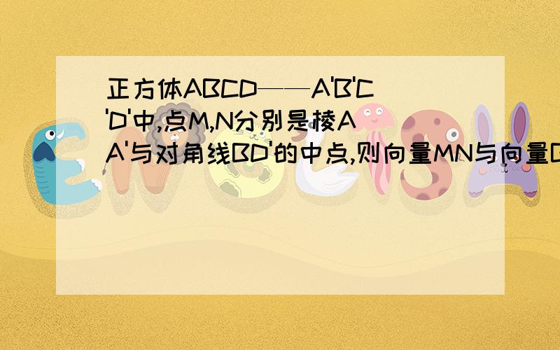 正方体ABCD——A'B'C'D'中,点M,N分别是棱AA'与对角线BD'的中点,则向量MN与向量BD,向量MN与向量AA'的位置