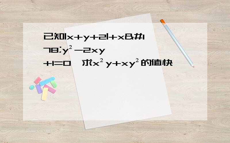 已知|x+y+2|+x²y²-2xy+1=0,求x²y+xy²的值快