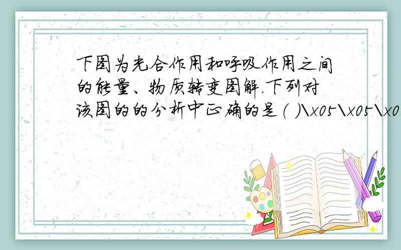 下图为光合作用和呼吸作用之间的能量、物质转变图解.下列对该图的的分析中正确的是（ ）\x05\x05\x05\x05\x05A．从能量分析,“光能”最终要变成“供生命活动需要的能量”,其途径为：光能—