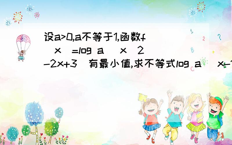 设a>0,a不等于1,函数f(x)=log a (x^2-2x+3)有最小值,求不等式log a (x-1)>0的解集 要解释的拜托啦