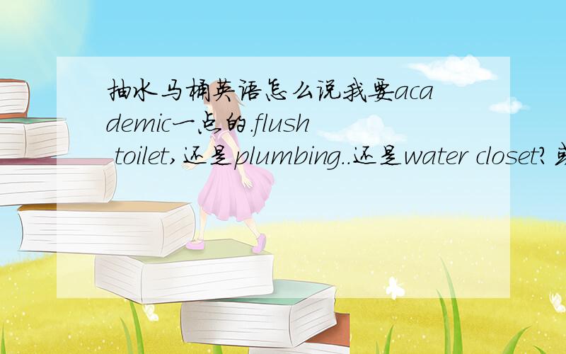 抽水马桶英语怎么说我要academic一点的.flush toilet,还是plumbing..还是water closet?或者还有其他的?就是要写文章,然后用哪个单词...不要敷衍我。不要到处复制粘贴，给个好的答案我，.....没有好的