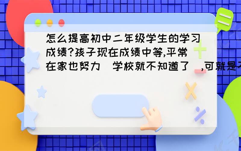 怎么提高初中二年级学生的学习成绩?孩子现在成绩中等,平常在家也努力（学校就不知道了）,可就是不出成绩,不能提高成绩.看孩子也挺辛苦,我想应该是方法问题吧?本身我的文化水平也不高