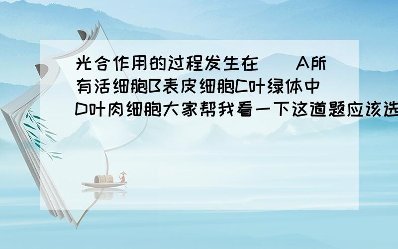 光合作用的过程发生在（）A所有活细胞B表皮细胞C叶绿体中D叶肉细胞大家帮我看一下这道题应该选哪个,请说明一下原因,