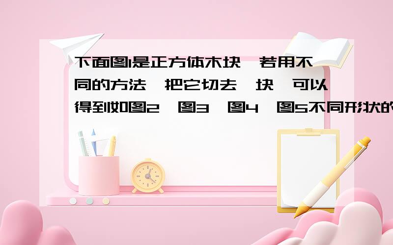 下面图1是正方体木块,若用不同的方法,把它切去一块,可以得到如图2、图3、图4、图5不同形状的木块．（1）我们知道,图1的正方体木块有8个顶点,12条棱,6个面．请你观察,将图2、图3、图4、图5