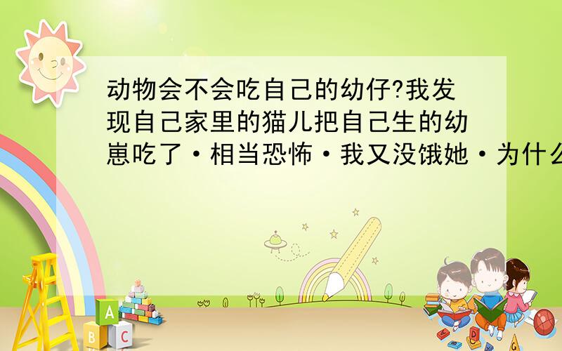 动物会不会吃自己的幼仔?我发现自己家里的猫儿把自己生的幼崽吃了·相当恐怖·我又没饿她·为什么会出现这种情况?这两天连续失踪了两只·找遍了可能的角落·什么都没有发现·由于这只