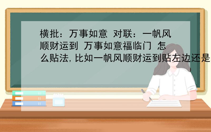 横批：万事如意 对联：一帆风顺财运到 万事如意福临门 怎么贴法,比如一帆风顺财运到贴左边还是右边~