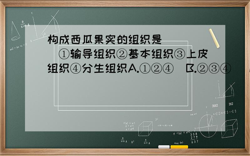 构成西瓜果实的组织是（   ）①输导组织②基本组织③上皮组织④分生组织A.①②④  B.②③④   C.①③④    D.①②③④