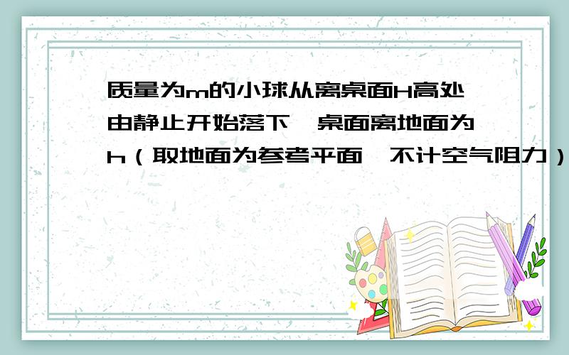 质量为m的小球从离桌面H高处由静止开始落下,桌面离地面为h（取地面为参考平面,不计空气阻力）,则小球落地时的机械能为多少啊?