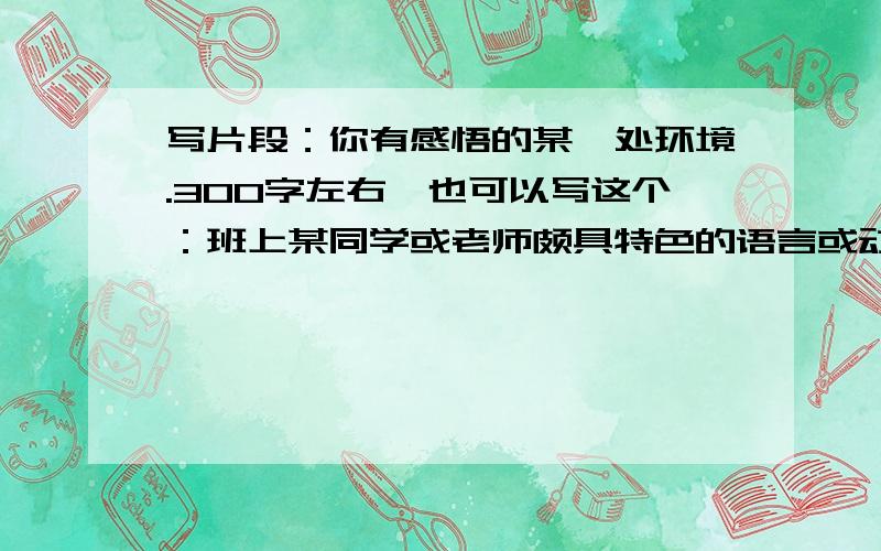 写片段：你有感悟的某一处环境.300字左右,也可以写这个：班上某同学或老师颇具特色的语言或动作