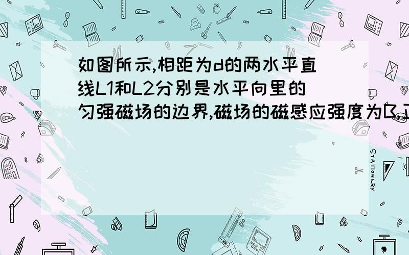 如图所示,相距为d的两水平直线L1和L2分别是水平向里的匀强磁场的边界,磁场的磁感应强度为B,正方形线框abcd边长为L(L<d ),质量为m.总电阻为R 将线框在磁场上方ab边距L1为h处由静止开始释放,