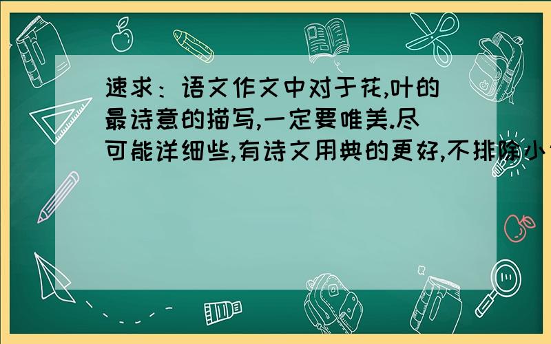 速求：语文作文中对于花,叶的最诗意的描写,一定要唯美.尽可能详细些,有诗文用典的更好,不排除小说语最好深沉些,深奥些