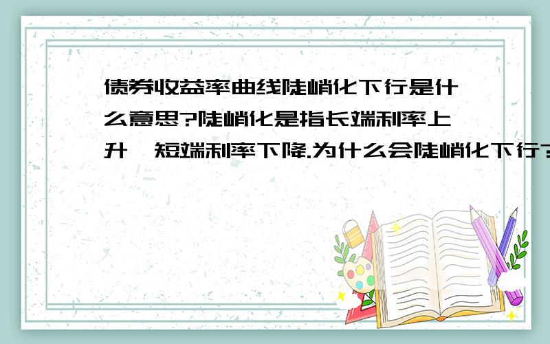 债券收益率曲线陡峭化下行是什么意思?陡峭化是指长端利率上升,短端利率下降.为什么会陡峭化下行?