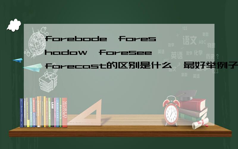 forebode、foreshadow、foresee、forecast的区别是什么,最好举例子