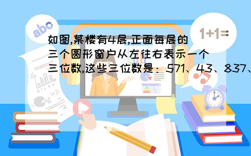 如图,某楼有4层,正面每层的三个圆形窗户从左往右表示一个三位数,这些三位数是：571、43、837、206.但是不知道这四个数和哪一层的窗户对应,请你观察一下,然后画出表示“20130728”的七个窗