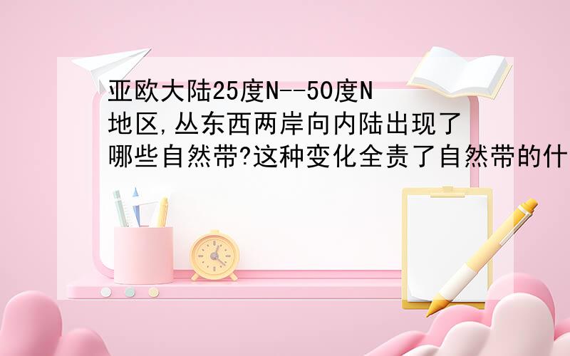 亚欧大陆25度N--50度N地区,丛东西两岸向内陆出现了哪些自然带?这种变化全责了自然带的什么分布规律?...亚欧大陆25度N--50度N地区,丛东西两岸向内陆出现了哪些自然带?这种变化全责了自然带