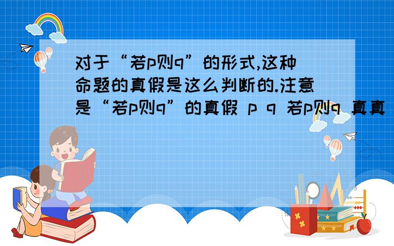 对于“若p则q”的形式,这种命题的真假是这么判断的.注意是“若p则q”的真假 p q 若p则q 真真 真 真假 假我想问 上述真值表中 第二和第三横行不是逆否命题吗 为什么真值不同