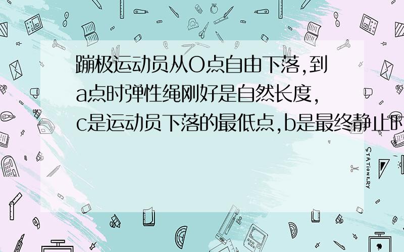 蹦极运动员从O点自由下落,到a点时弹性绳刚好是自然长度,c是运动员下落的最低点,b是最终静止时……为什么B项是错的如图所示,蹦极运动员从O点自由下落,到a点时弹性绳刚好是自然长度,c是