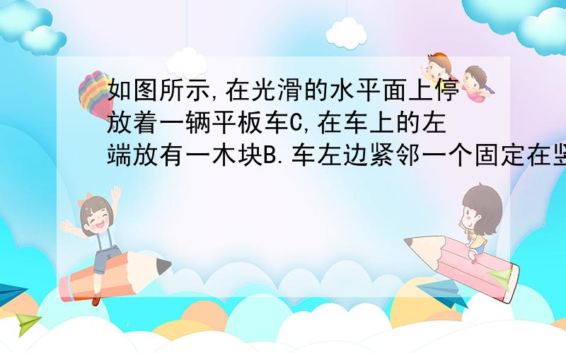 如图所示,在光滑的水平面上停放着一辆平板车C,在车上的左端放有一木块B.车左边紧邻一个固定在竖直面内、半径为R的圆弧形光滑轨道,已知轨道底端的切线水平,且高度与车表面相平.现有另