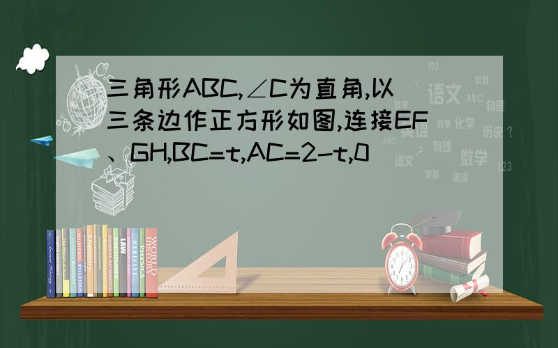 三角形ABC,∠C为直角,以三条边作正方形如图,连接EF、GH,BC=t,AC=2-t,0