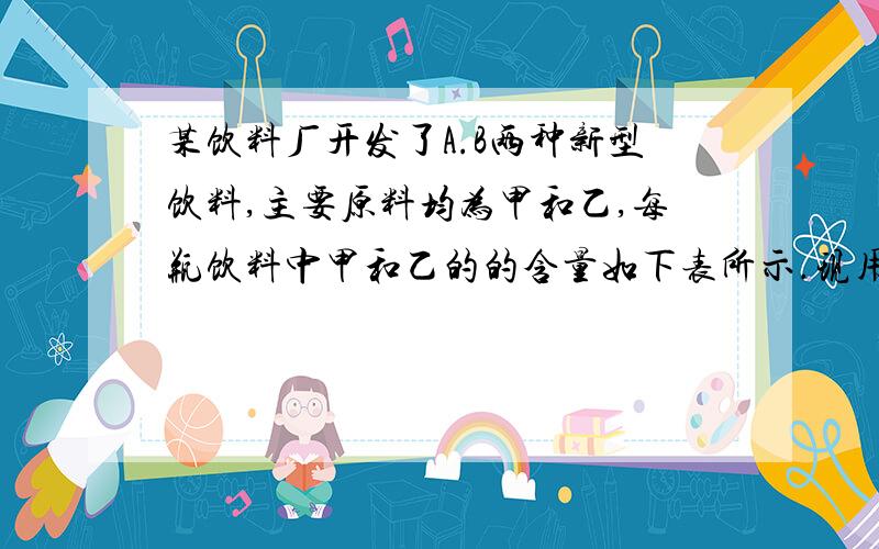 某饮料厂开发了A.B两种新型饮料,主要原料均为甲和乙,每瓶饮料中甲和乙的的含量如下表所示.现用甲原料和乙原料各2800克进行试生产,计划生产A.B两种饮料共100瓶,设生产A种饮料X瓶有几种生