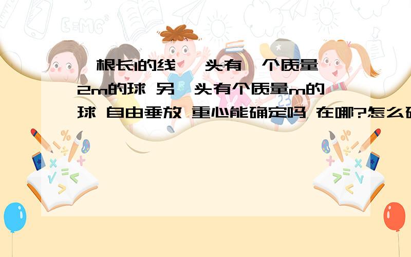 一根长l的线 一头有一个质量2m的球 另一头有个质量m的球 自由垂放 重心能确定吗 在哪?怎么确定得啊？