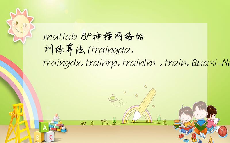 matlab BP神经网络的训练算法（traingda,traingdx,trainrp,trainlm ,train,Quasi-Newton等）各种算法的区help我知道，不过我英语不大好，有没有汉语资料呀，