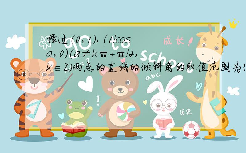 经过（0,1）,（1/cosa,0）（a≠kπ+π/2,k∈Z)两点的直线的倾斜角的取值范围为?