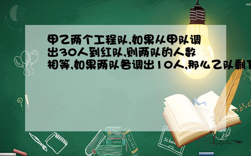 甲乙两个工程队,如果从甲队调出30人到红队,则两队的人数相等,如果两队各调出10人,那么乙队剩下的人是对剩下人数的25%,原来两队共有多少人?甲乙两个工程队，如果从甲队调出30人到红队，